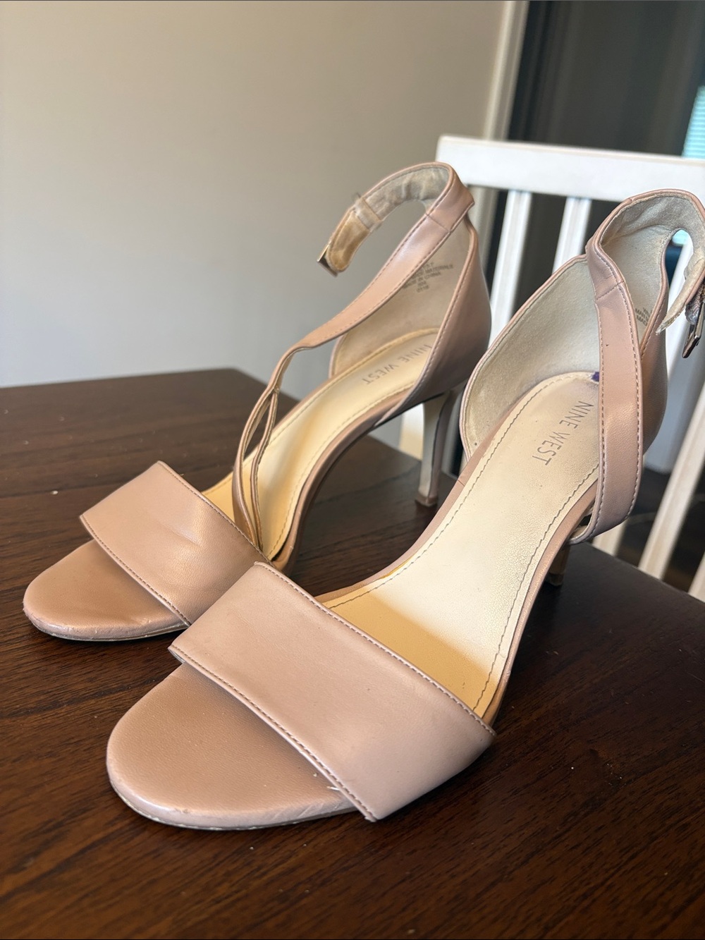 Nine West Blush-Tan Open-Toe Ankle-Strap Heels